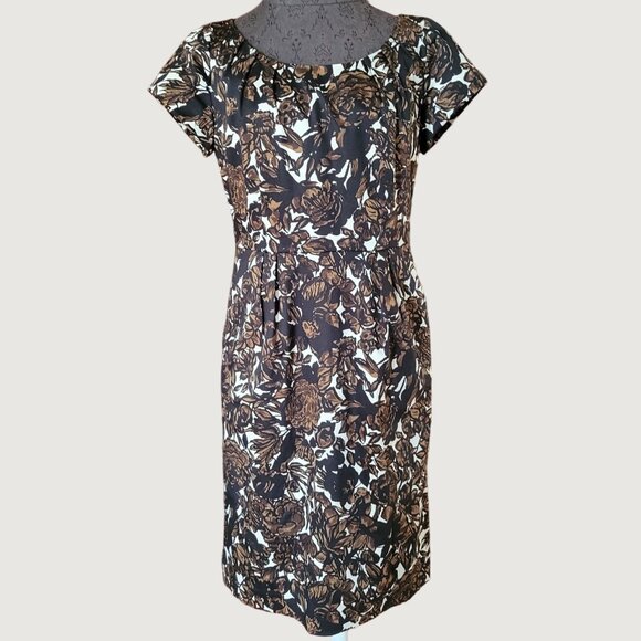 Talbots Brown Floral Print Stretch Dress Size 6 - Picture 1 of 4